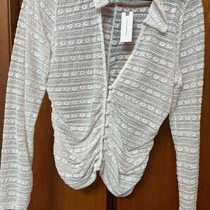 Anthropologie Cream Textured Button-Up Blouse